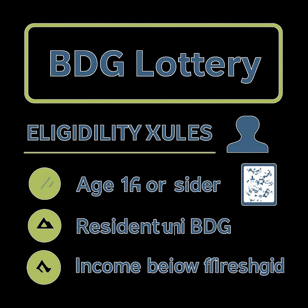 An educational diagram outlining specific eligibility criteria for the BDG Lottery.